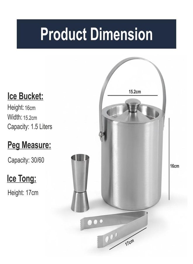 FINALITY Stainless Steel Double Walled Insulated Ice Bucket with Lid with Tong and V Peg Measure, 1.5 Liter - Image 4